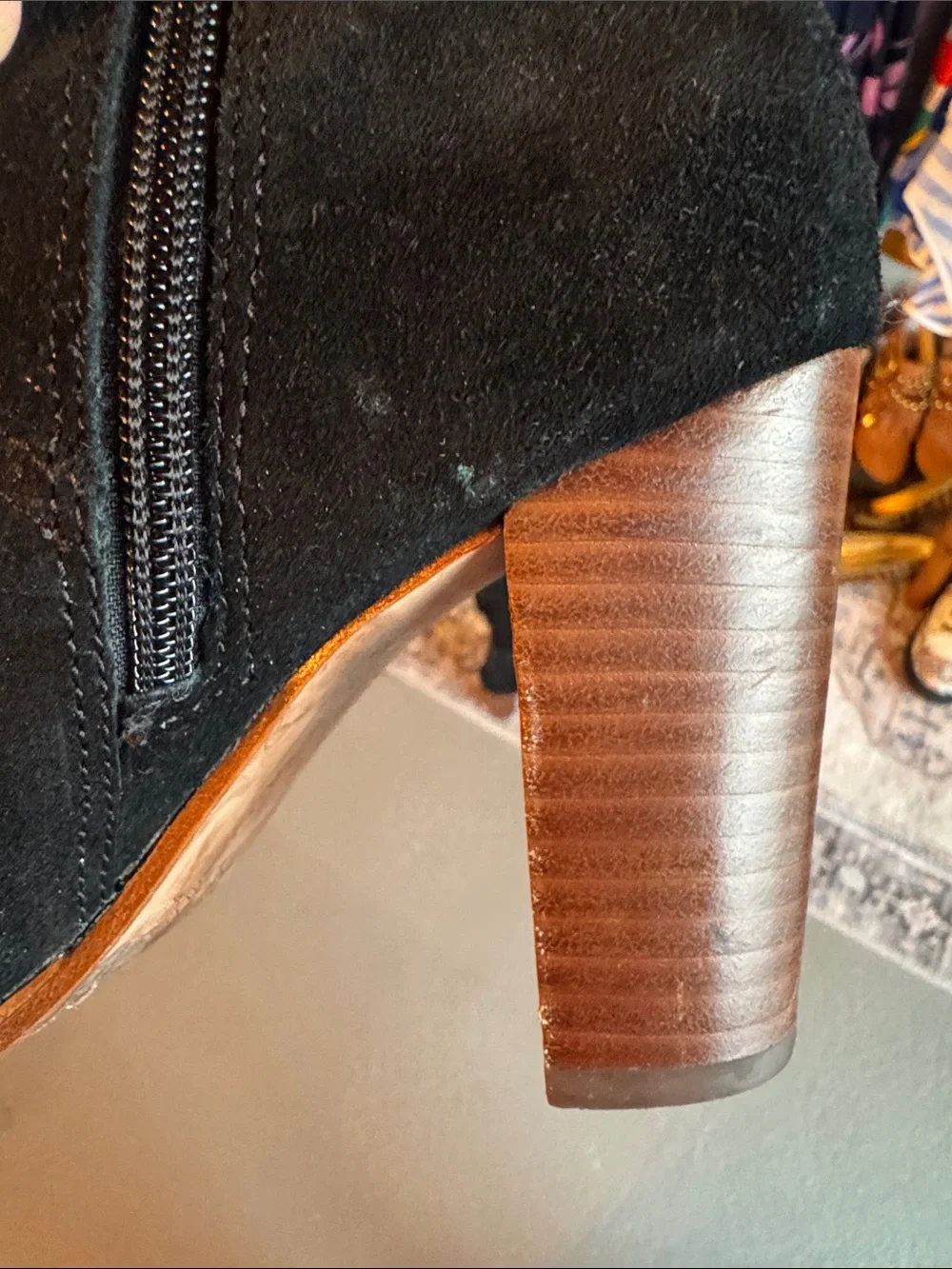 Coach Black Suede Mid-Calf Heeled Boots with Buckle Detail